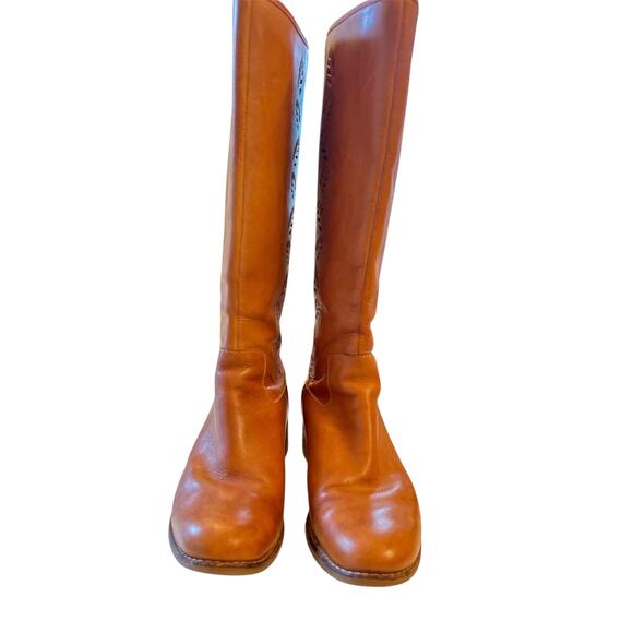 Vintage Timberland Women’s Size 7.5 Tan Leather Leaf Cutout Knee High Boots - Picture 2 of 8